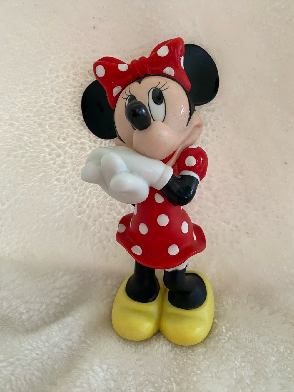Disney Minnie Mouse Red White Polka Dot Ceramic Figurine with Yellow Shoes